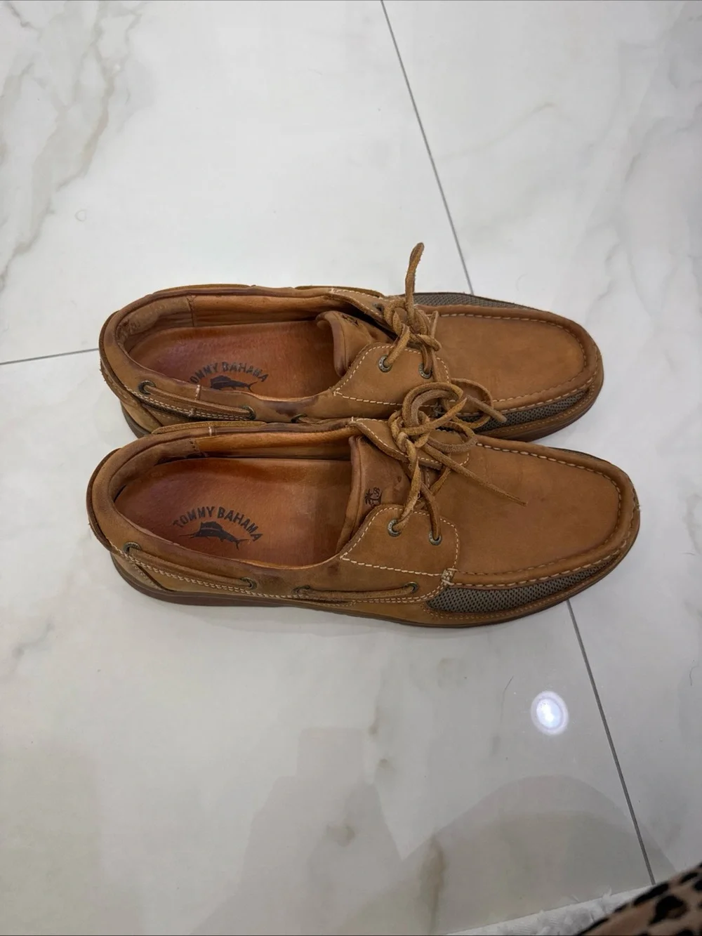 Tommy Bahama Men's Tan Leather Boat Shoes
